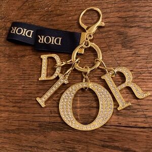 Dior Iconic Letters Key Ring/Keychain/Bag Charm Gold Tone w/Pave Rhinestones NIB